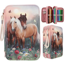 Load image into Gallery viewer, Miss Melody Triple Filled Pencil Case Flowers (2xhorses)