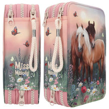 Load image into Gallery viewer, Miss Melody Triple Filled Pencil Case Flowers (2xhorses)
