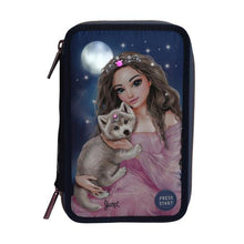 Load image into Gallery viewer, Top Model Triple Filled Pencil Case Wolf (girl w wolf pup)