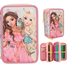 Load image into Gallery viewer, Top Model Triple Filled Pencil Case (2 x girls with monkey)