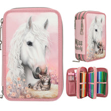 Load image into Gallery viewer, Miss Melody Triple Filled Pencil Case True (horse &amp; cat)
