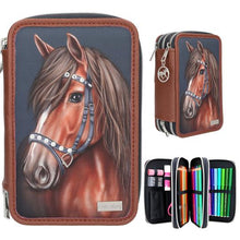 Load image into Gallery viewer, Miss Melody Triple Filled Pencil Case - Brown Horse
