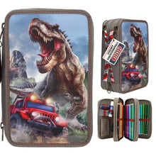 Load image into Gallery viewer, Dino World Triple Filled Pencil Case - T-Rex and Jeep