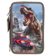 Load image into Gallery viewer, Dino World Triple Filled Pencil Case - T-Rex and Jeep