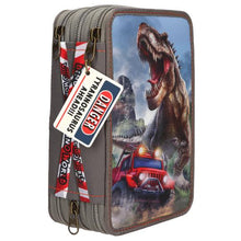 Load image into Gallery viewer, Dino World Triple Filled Pencil Case - T-Rex and Jeep