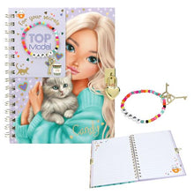 Load image into Gallery viewer, Top Model Diary with Padlock &amp; Bracelet (girl w kitten)