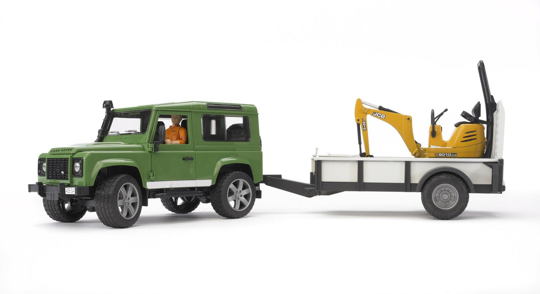 Land Rover Defender w Trailer & JCB Micro Excavator Bruder