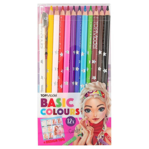 Top Model 12 x Basic Colouring Pencils & Sharpener