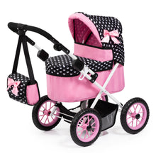 Load image into Gallery viewer, Trendy Doll&#39;s Pram (Black &amp; Pink with White Hearts) (Bayer)