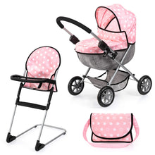 Load image into Gallery viewer, Deluxe Doll&#39;s Pram Set (Pink with White Stars) (Cosy)