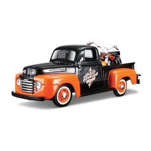 Load image into Gallery viewer, Ford Pick-up with Harley Davidson Motorcycle (orange)(scale 1:24)