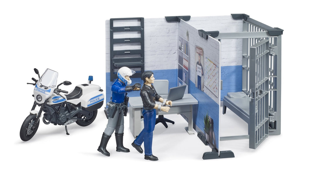 Police Station w Police Motorcycle & Men Bruder