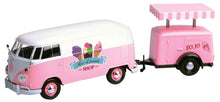 Load image into Gallery viewer, VW Type 2 (T1) Delivery Van w Fridge Trailer Pink (scale 1:24)