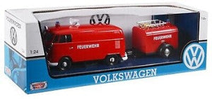 Volkswagen Type 2 (T1) Fire Truck w Trailer Red (scale 1:24)