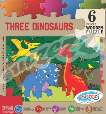 Puzzle 6pc Three Dinosaurs (Wooden)