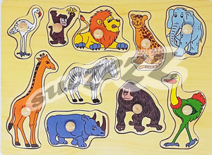 Puzzle 10pc Wild Animals Knob (Wooden)