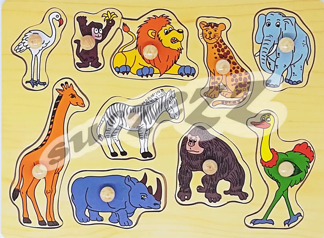 Puzzle 10pc Wild Animals Knob (Wooden)