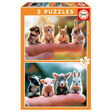 Puzzle 2 x 20pc Baby Animals (animals on human finger)(Educa