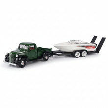 Load image into Gallery viewer, Plymouth Truck (Green) With Speed Boat Trailer (scale 1 :24)